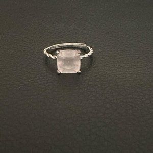 Square Rose Quartz Sterling Silver Adjustable Ring